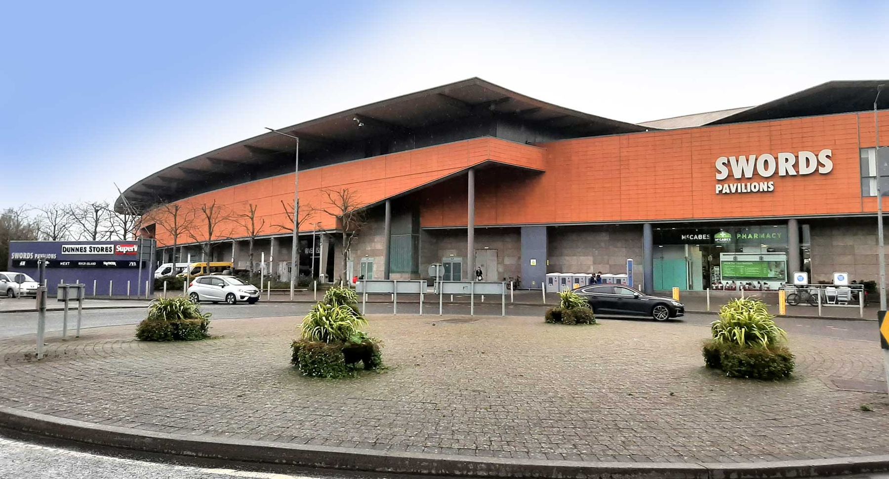 Swords Pavilions shopping centre exterior with its sign
